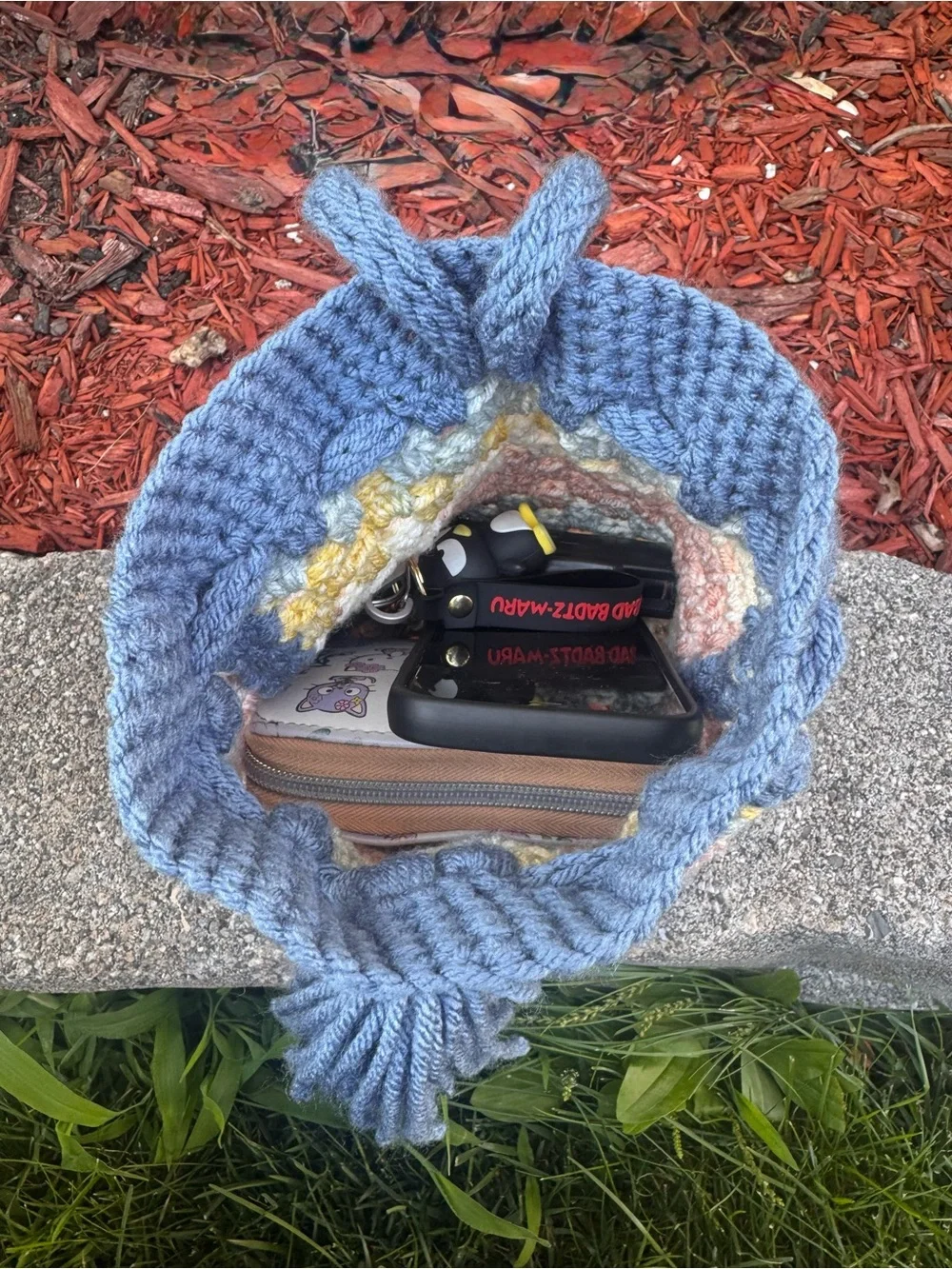 Handmade Crochet Granny Stitch Drawstring Bucket Bag | Boho Tassel Purse